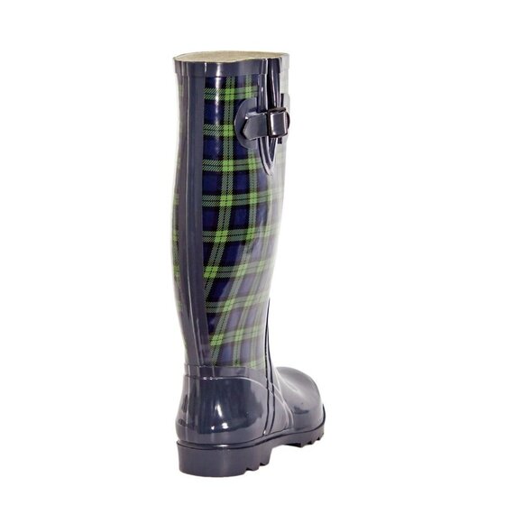 Women's Rainboots, Tall Rubber Rain Boots, RB-1407, Green Plaid, Size 6 - Picture 3 of 4